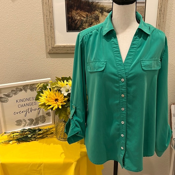 Chico's Tops - Chico's LS Green Button Up V-neck Blouse
